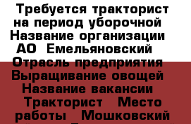 Требуется тракторист на период уборочной › Название организации ­ АО “Емельяновский“ › Отрасль предприятия ­ Выращивание овощей › Название вакансии ­ Тракторист › Место работы ­ Мошковский район,п. Емельяновский › Возраст от ­ 25 › Возраст до ­ 50 - Новосибирская обл., Новосибирск г. Работа » Вакансии   . Новосибирская обл.,Новосибирск г.